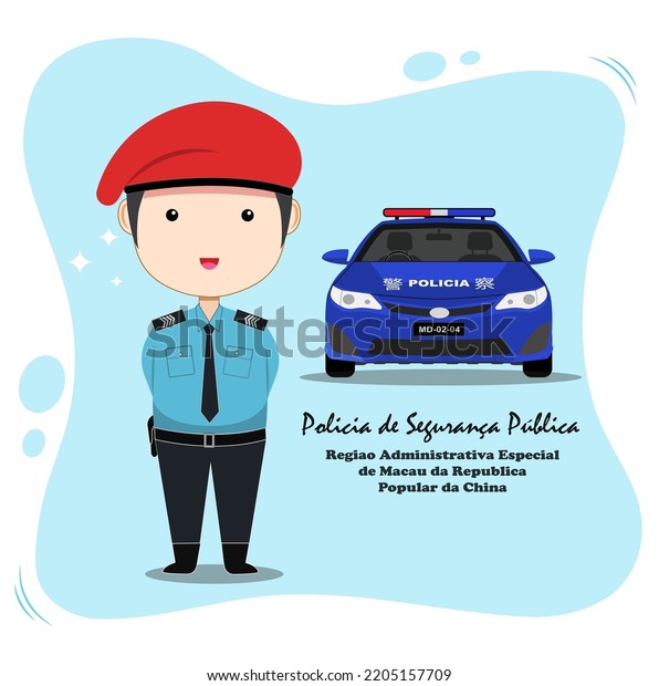 Chinese macau police cartoon vector. Translation on car\
and text : \