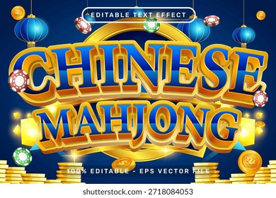 Efeito de texto 3d Mahjong chinês e efeito de texto editável com lanternas e ornamentos chineses