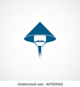 Chinese Man Blue Flat Icon On White Background