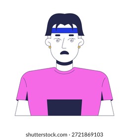 Chinese man with dizzy face expression 2D cartoon character. Disoriented reaction, mental fatigue. Confused asian guy spiral eyes flat vector person isolated on white. Spot illustration colorful