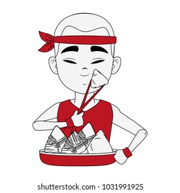 Chinese man eating rice