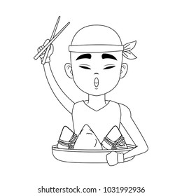 Chinese man eating rice