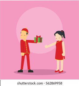 chinese man embarrassed while giving present to chinese girl 