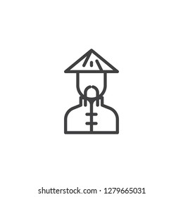 Chinese man line icon. linear style sign for mobile concept and web design. Asian monk outline vector icon. Symbol, logo illustration. Pixel perfect vector graphics