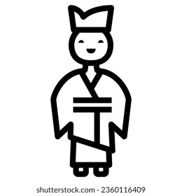 Chinese man line icon, chinese mid autumn festival concept, boy in traditional costume sign on white background, male from china icon in outline style for web design. Vector graphics