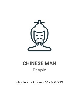 Chinese man outline vector icon. Thin line black chinese man icon, flat vector simple element illustration from editable people concept isolated stroke on white background