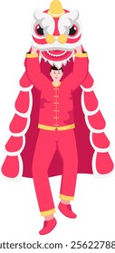 Chinese Man Playing Lion Dance Illustration