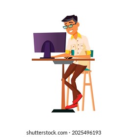 chinese man playing video games in computer club cartoon vector. chinese man playing video games in computer club character. isolated flat cartoon illustration
