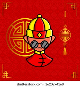 the chinese man shaolin wear red suit on lunar new year