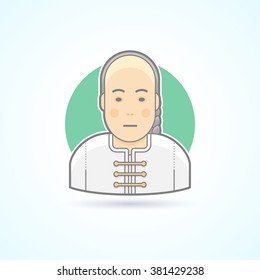 Chinese man in traditional close icon. Avatar and person illustration. Flat colored outlined style. Vector illustration.