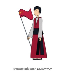 chinese man with traditional costume and flag