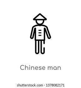 chinese man vector line icon. Simple element illustration. chinese man outline icon from people concept. Can be used for web and mobile