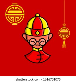 The chinese man wear glasses logo design on lunar new year