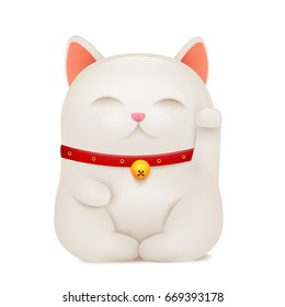 Chinese Maneki Neko lucky cat cartoon character. Vector illustration