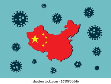 Chinese Map  with Corona Virus outtbreak as a background