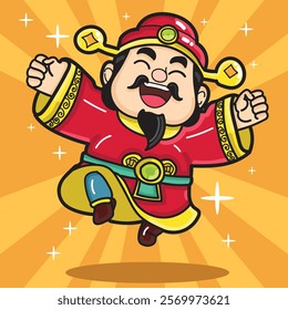 Chinese Master of Wealth Illustration in Cartoon Style for Lunar New Year Design Element