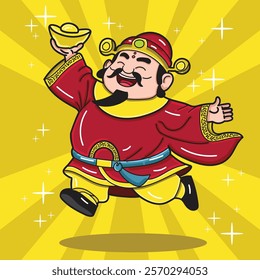 Chinese Master of Wealth Illustration in Cartoon Style for Lunar New Year Design Element