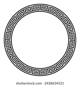 Chinese meander pattern, circle frame. Decorative round border with disconnected and direction changing meanderings, a repeated motif, similar to a Greek key pattern. Isolated illustration. Vector.