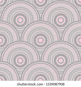 Chinese medallions mosaic background vector seamless pattern. Oriental motifs paisley repeating geometry. Japanese folk round medallion circles seamless geometric pattern.