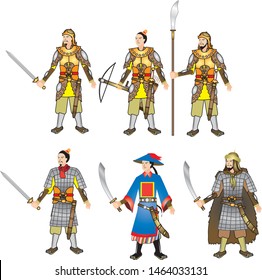 Chinese Medieval Warrior and armor set - Vector