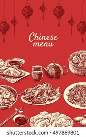 Chinese menu colorful illustration. Vector illustration of different Chinese meals