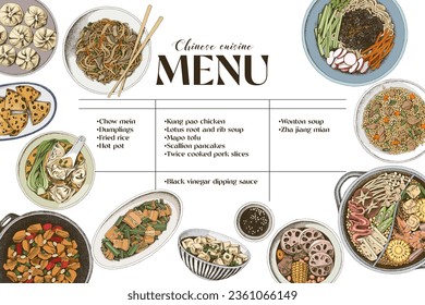 Chinese menu template with traditional dishes