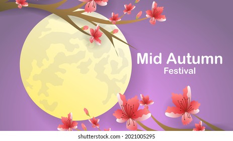 Chinese Mid Autumn festival background , yellow full moon with light , Translation - Mid Autumn. illustration Vector EPS 10