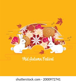 Chinese mid autumn festival celebration. Jade rabbit and moon cake vector design