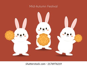 Chinese Mid autumn festival vector design with Mid Autumn Festival in chinese caption. Cute rabbit.