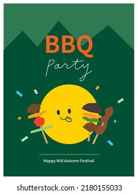 Chinese Mid-Autumn Festival, moon festival, BBQ party poster.