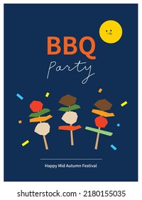 Chinese Mid-Autumn Festival, moon festival, BBQ party poster.