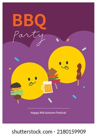 Chinese Mid-Autumn Festival, moon festival, BBQ party poster.