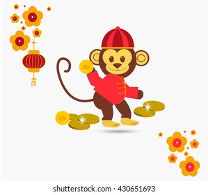 Chinese Monkey with red suit  over white color  backdrop