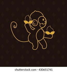 chinese monkey silhouette in gold color over black backdrop