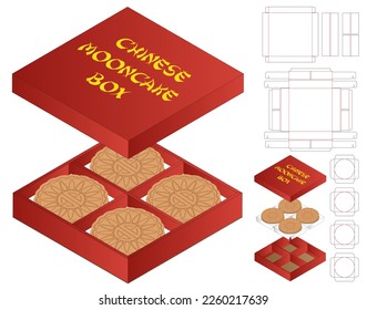 Diseño de la plantilla de corte con envoltura de caja de torta de la luna china.