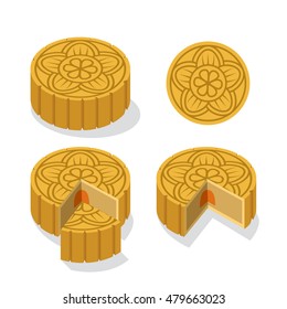 Chinese Moon Cake With Floral Pattern, Vector