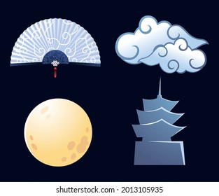 chinese moon with clouds temple