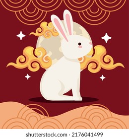 chinese moon festival rabbit with clouds