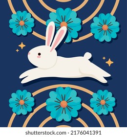 chinese moon festival rabbit with flowers