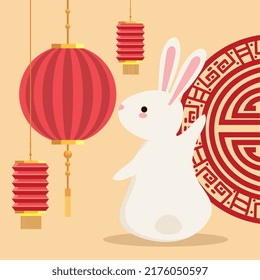 chinese moon festival rabbit with lamps