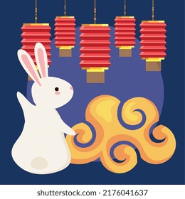 chinese moon festival rabbit with lanterns