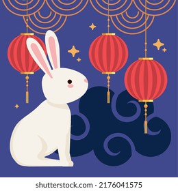 chinese moon festival rabbit with red lamps