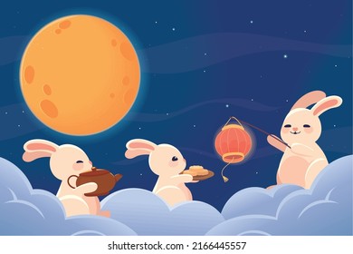 chinese moon festival, rabbits with mooncake