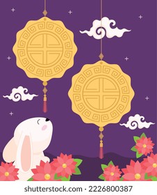 chinese moon festival scene with rabbit