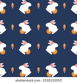 Chinese Moon Festival.design with rabbits, lantern, mooncake seamless