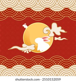 Chinese Moon Festival.design with rabbits, lantern, mooncake seamless