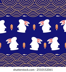 Chinese Moon Festival.design with rabbits, lantern, mooncake seamless