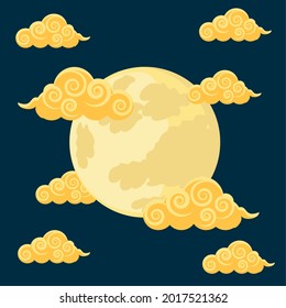 chinese moon and traditional clouds
