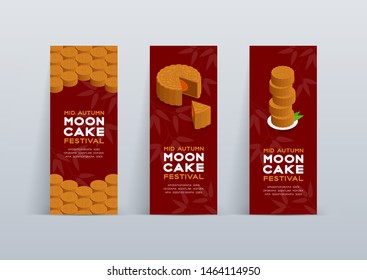 Chinese Mooncake 3D isometric, Mid-autumn Moon festival concept poster and banner vertical design illustration isolated on red background with copy space, vector eps 10