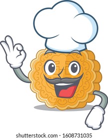 Chinese mooncake cartoon character wearing costume of chef and white hat
